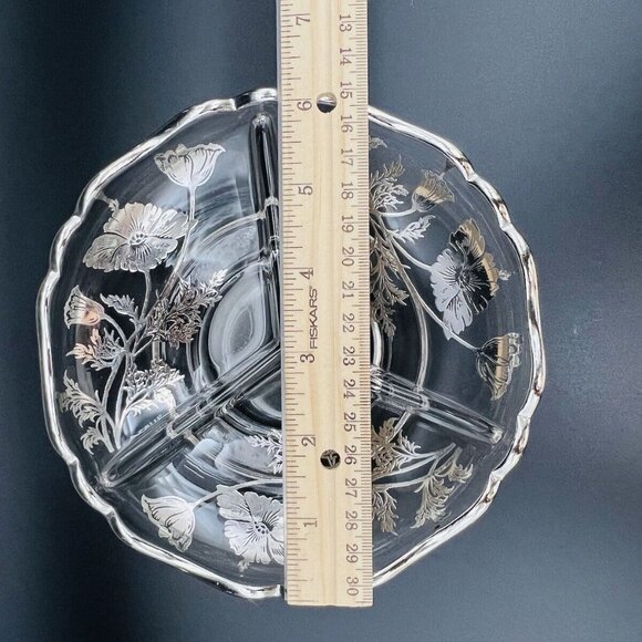 Vtg Silver City Glass Co Sterling on Crystal Divided Bowl Dish 6” Flanders Field - Picture 4 of 6